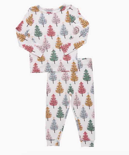 Bamboo PJ Set | Multi Christmas Trees
