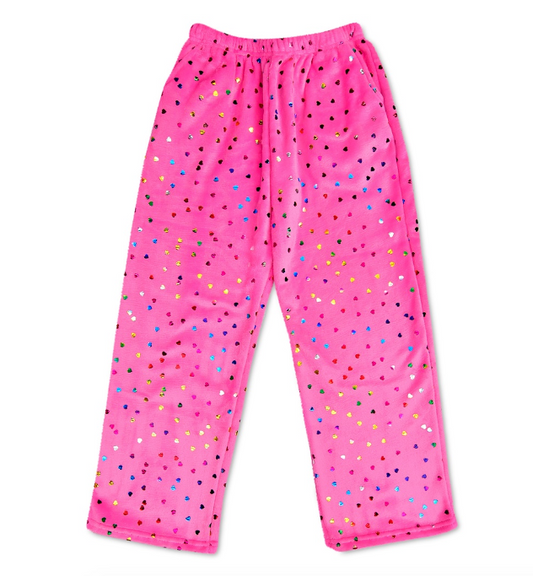 Bright Pink Foil Hearts Plush Pants