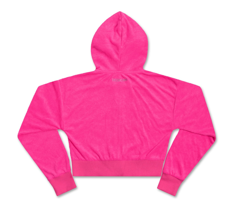 Hot Pink Terry Cropped Zip Up Top