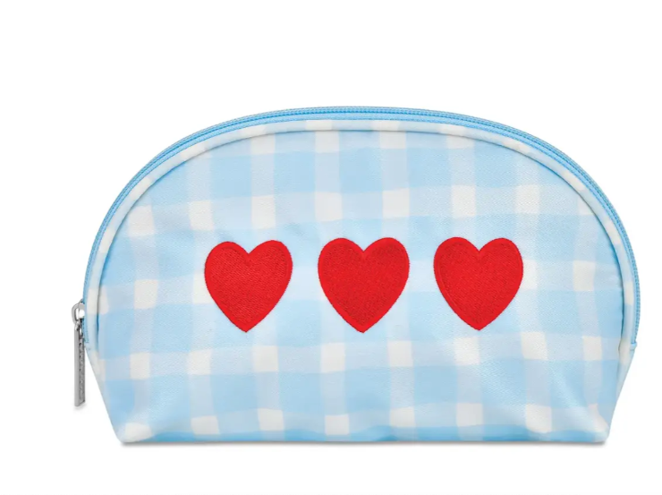 Gingham Hearts Oval Cosmetic Bag