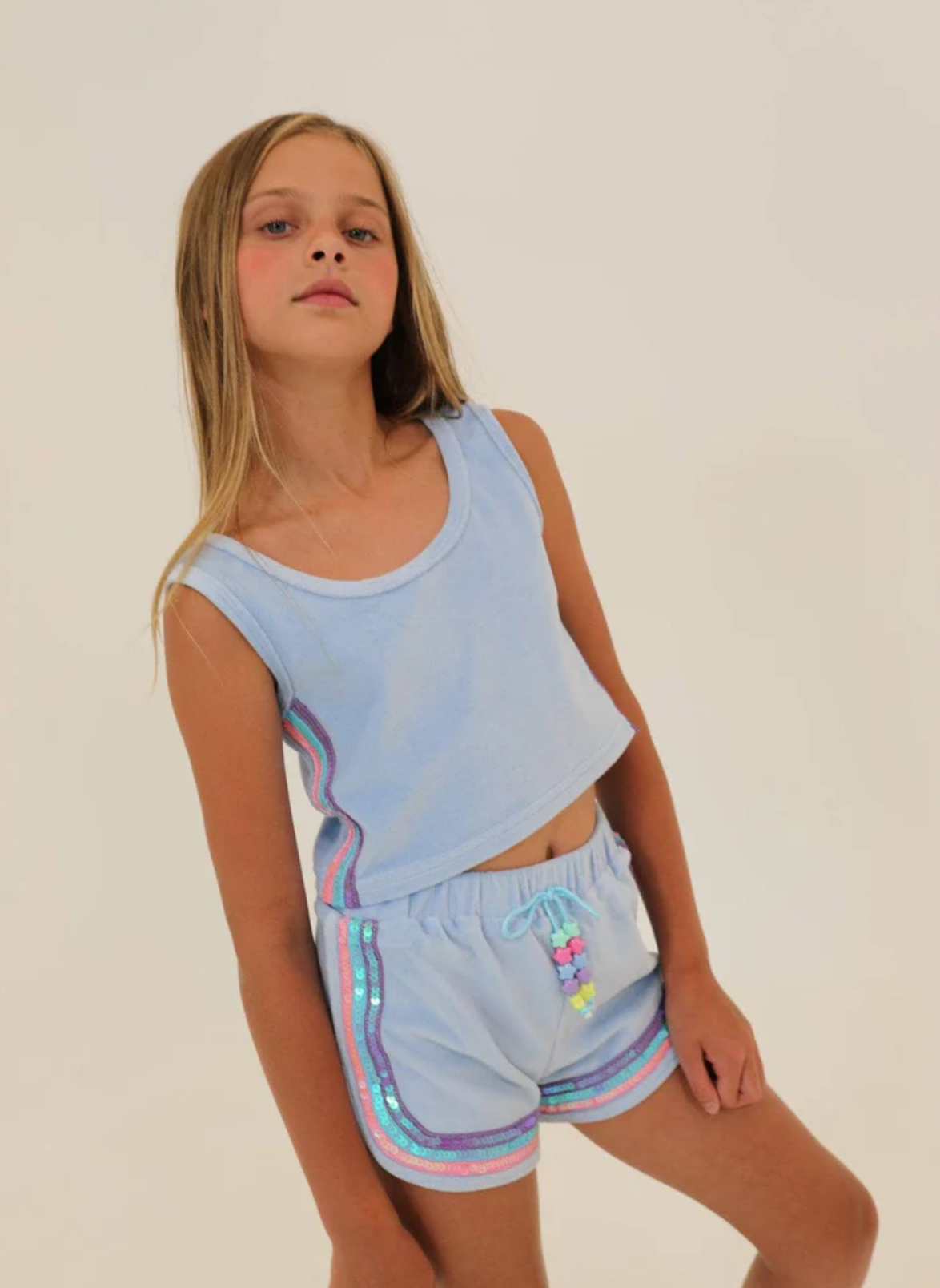 Rainbow Velour Sequin Tank Set | Blue