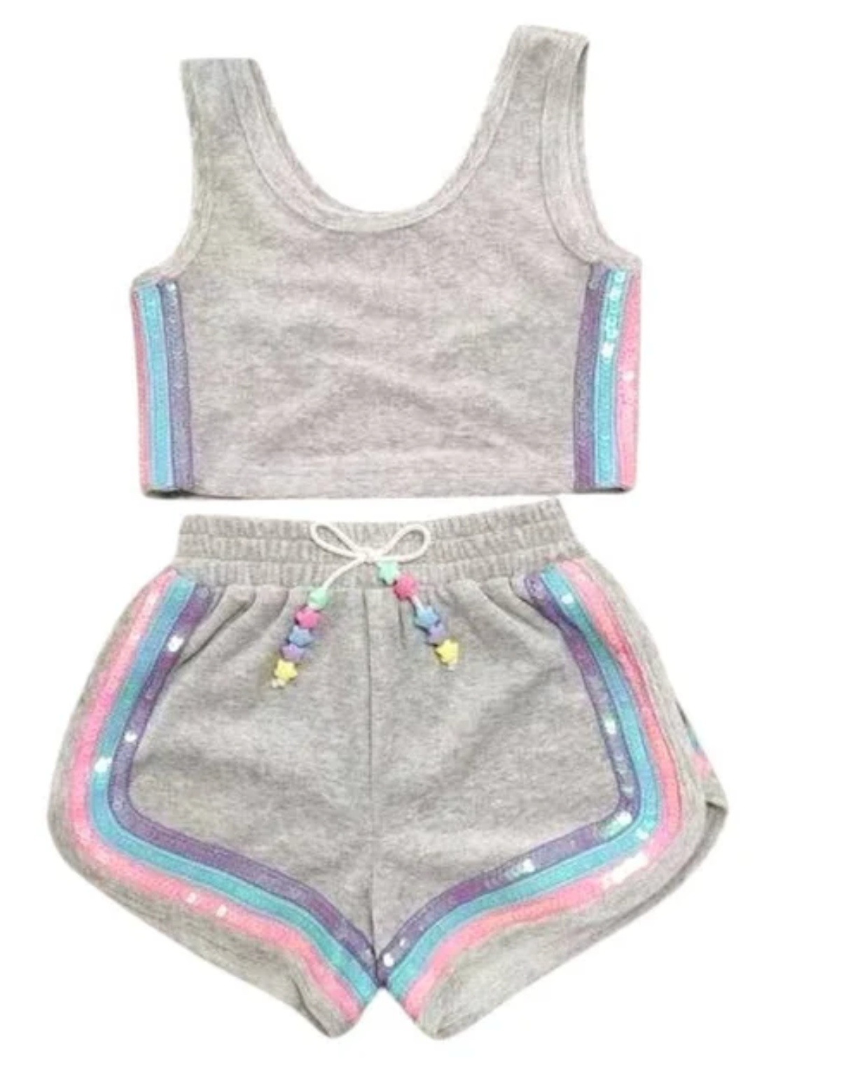 Rainbow Velour Sequin Tank Set | Grey