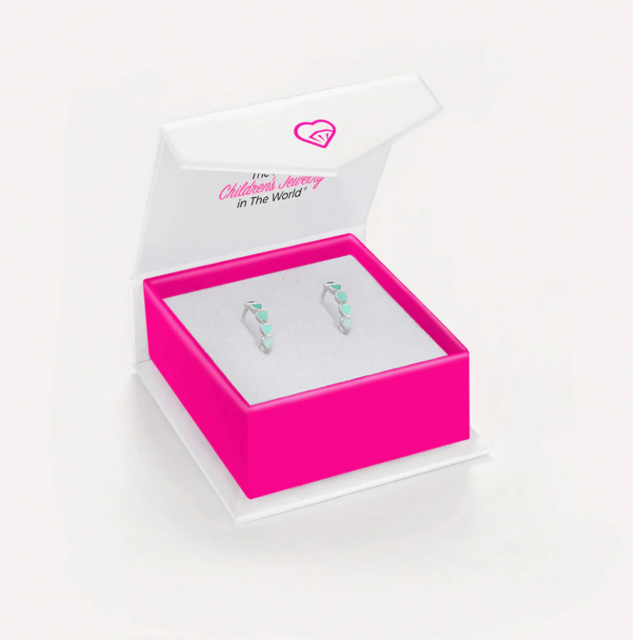 Green Heart Cascade Hoop Earrings | Sterling Silver