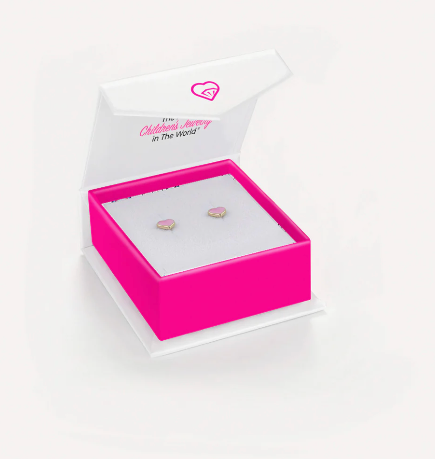 Pink Heart Earrings | 14k Gold