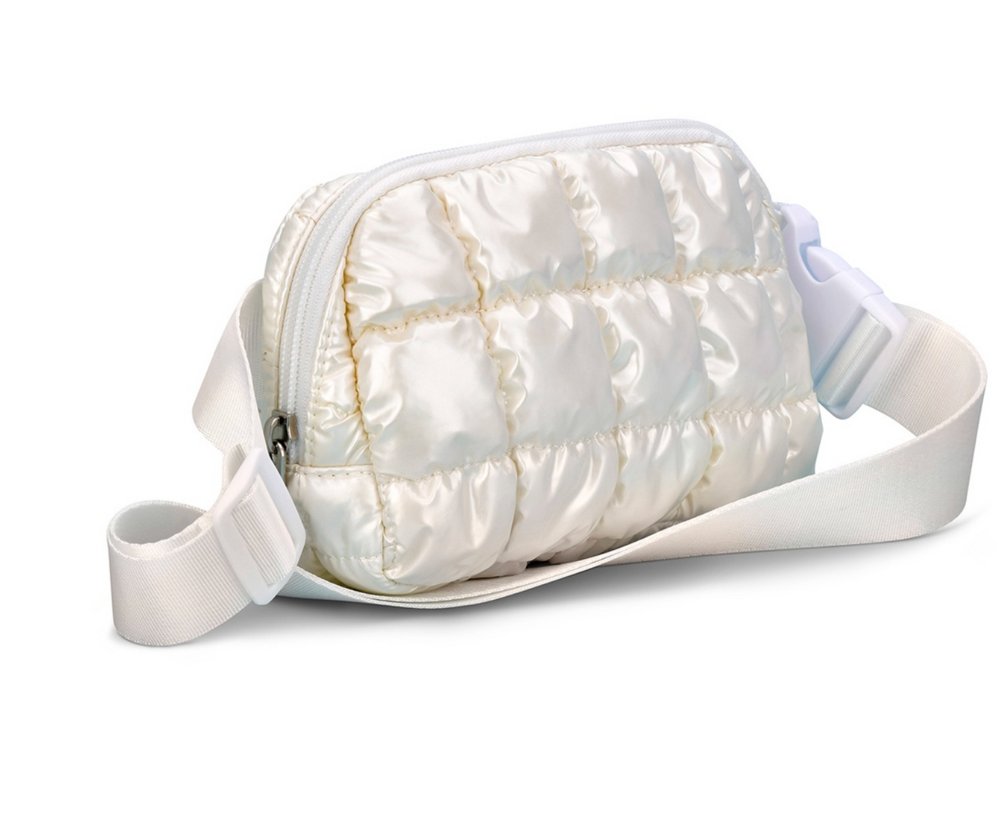 Pearl White Shiny Puffer Belt Bag
