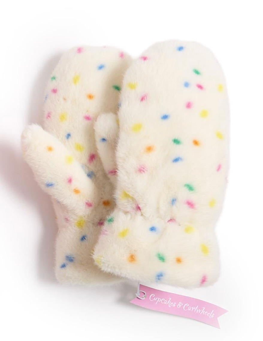 Sprinkle Faux Fur Mittens | White