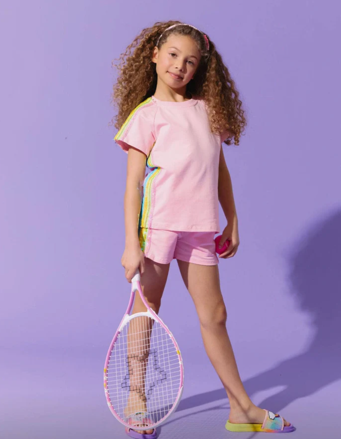 Pink Rainbow Stripe Short Set