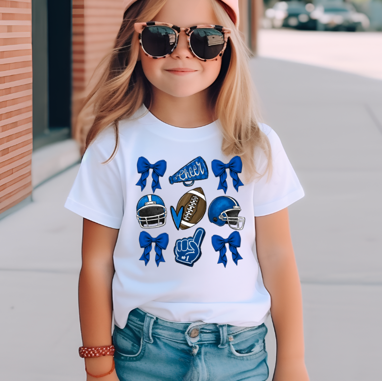 Blue Football & Bows Game Day T Shirt