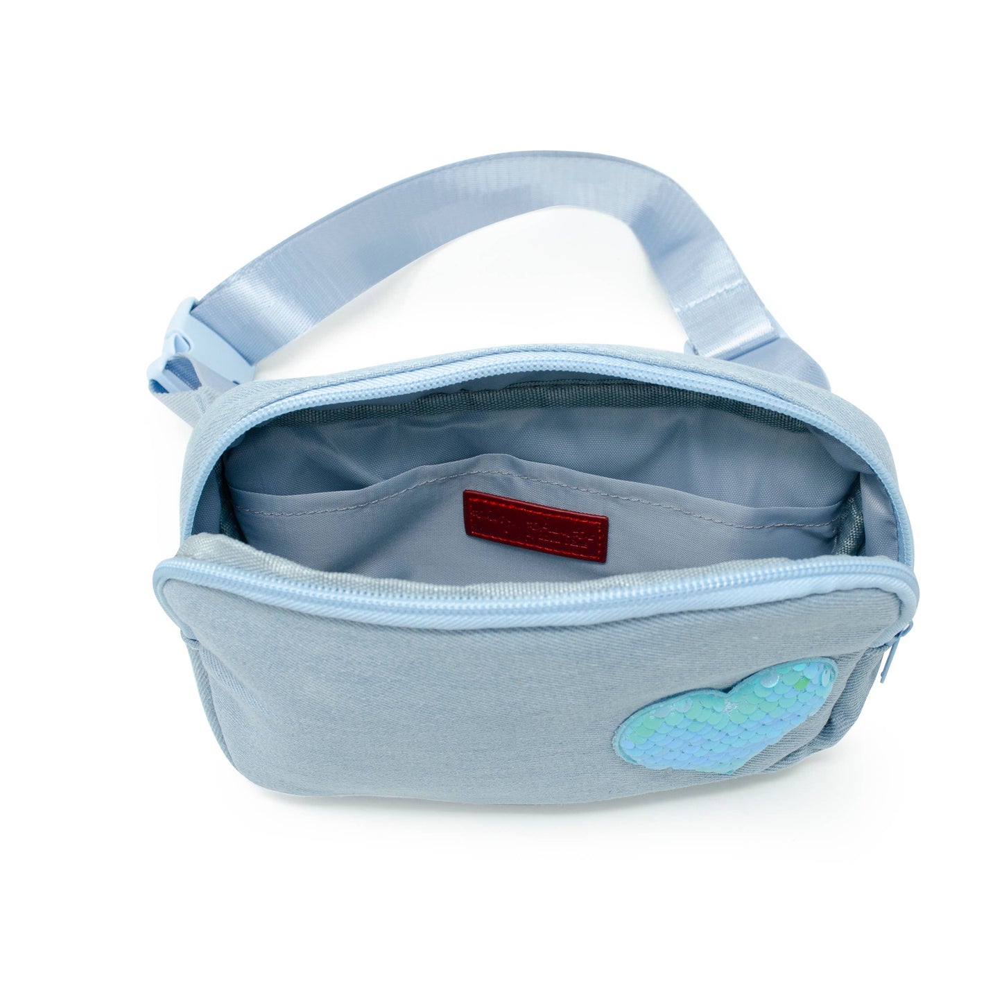 Blue Denim Sequin Heart Crossbody Bag