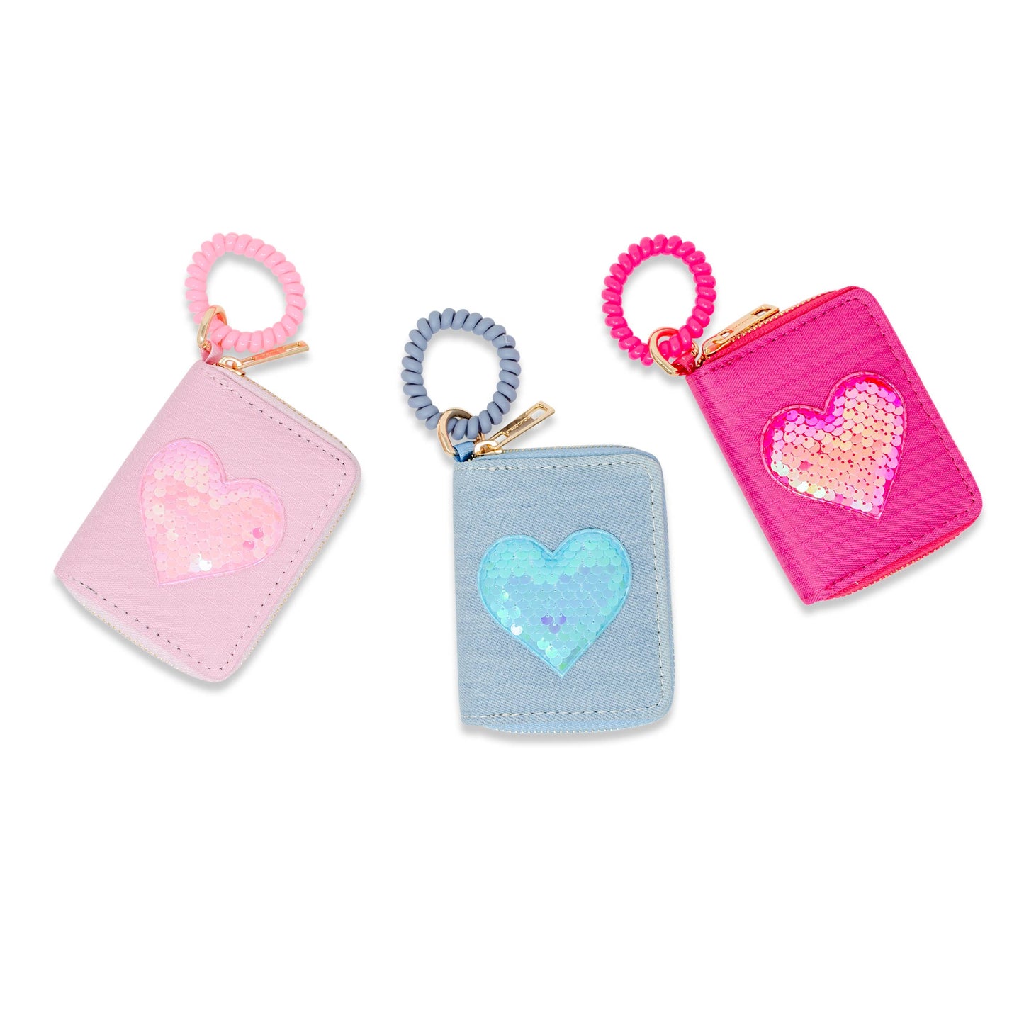 Blue Sequin Heart Spiral Strap Wallet