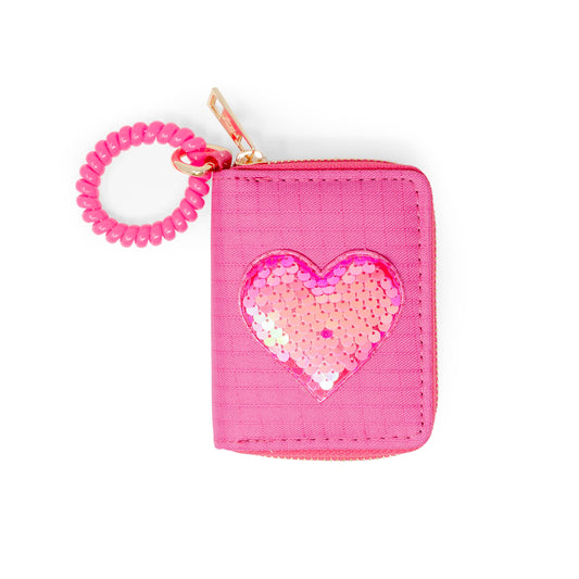 Hot Pink Sequin Heart Spiral Strap Wallet