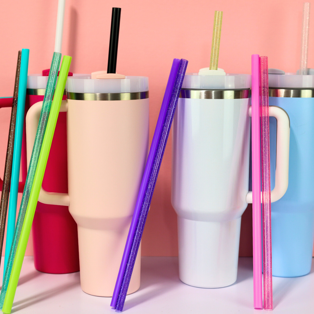 40oz Pink, Clear, Black Glitter Tumbler Straws