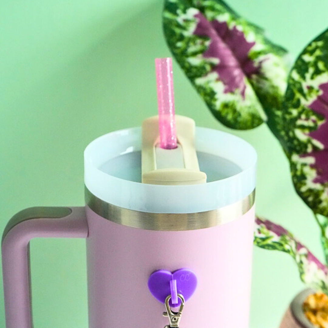 40oz Pink, Clear, Purple Glitter Tumbler Straws