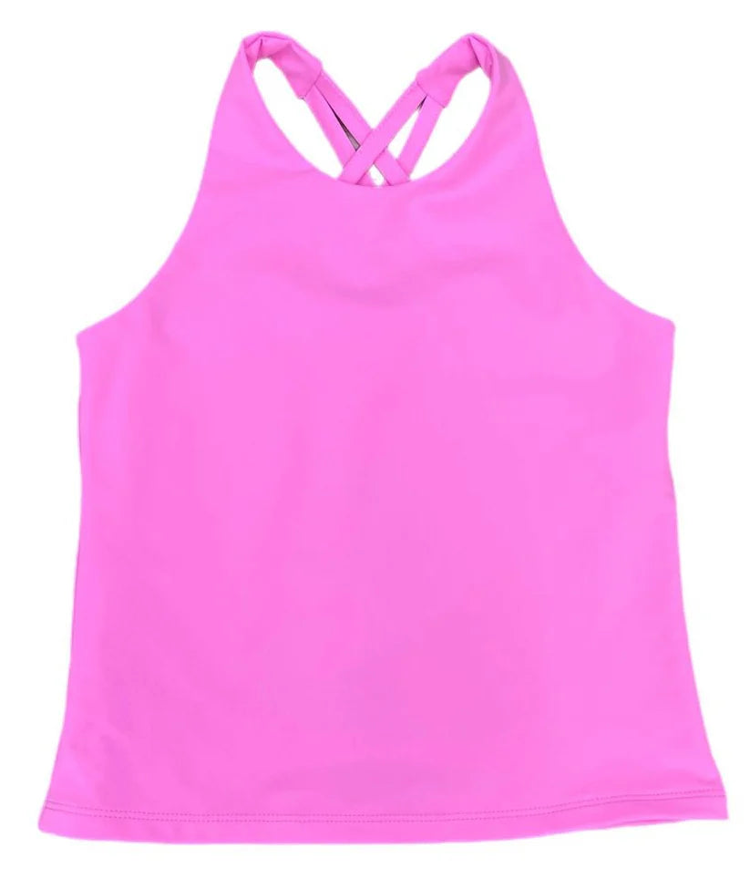 Athleisure Cross Back Top | Cotton Candy Pink
