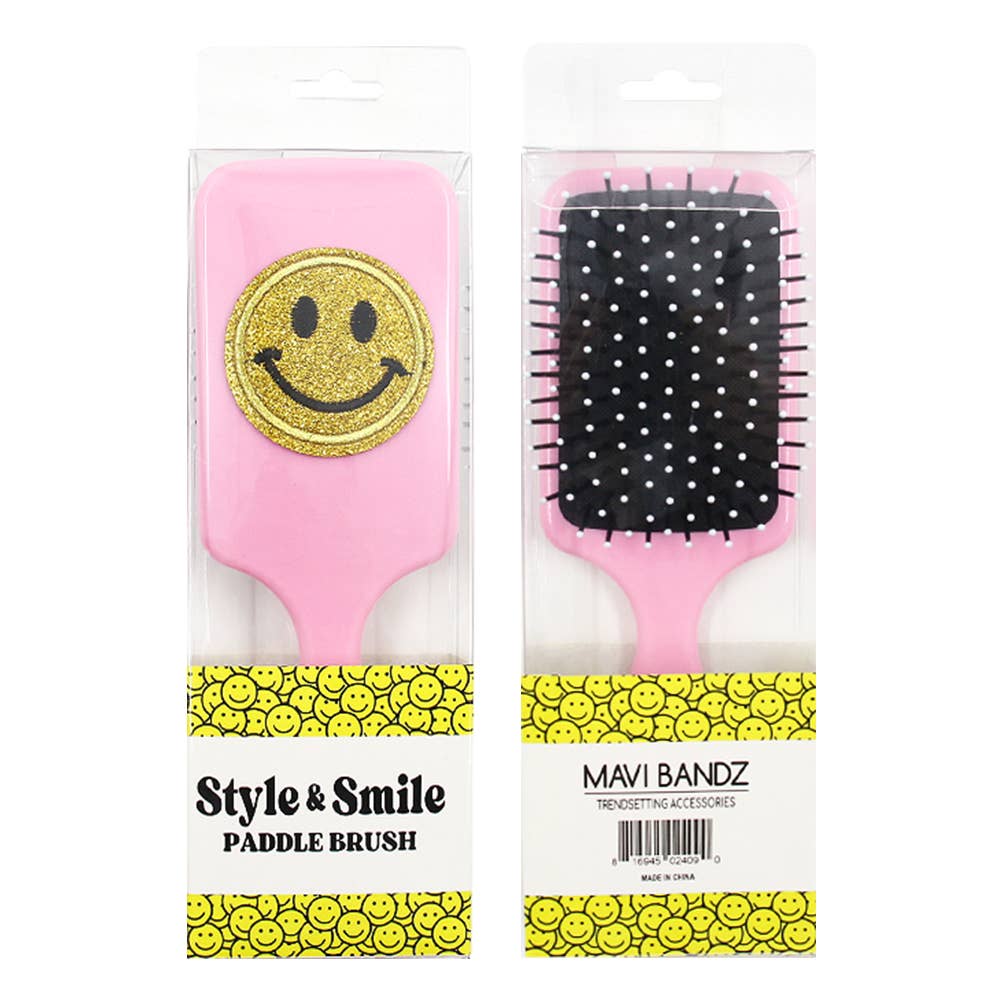 Glitter Smiley Face Large Pink Paddle Hair Brush