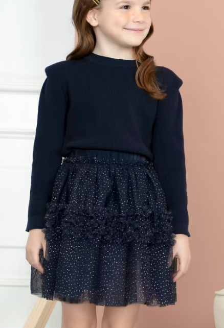 Navy Tulle Glitter Skirt | 5519