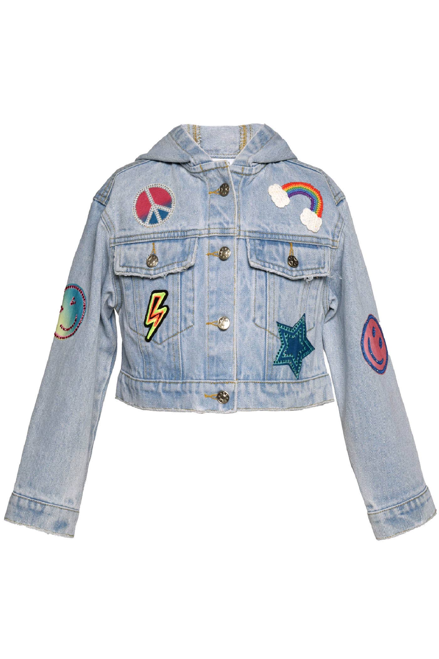 Vintage Wash Denim Jacket with Motifs