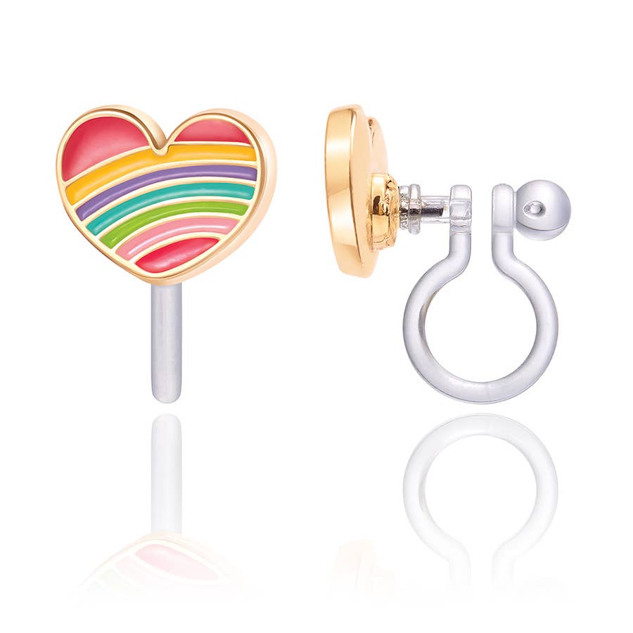 CLIP ON Rainbow Heart Earrings