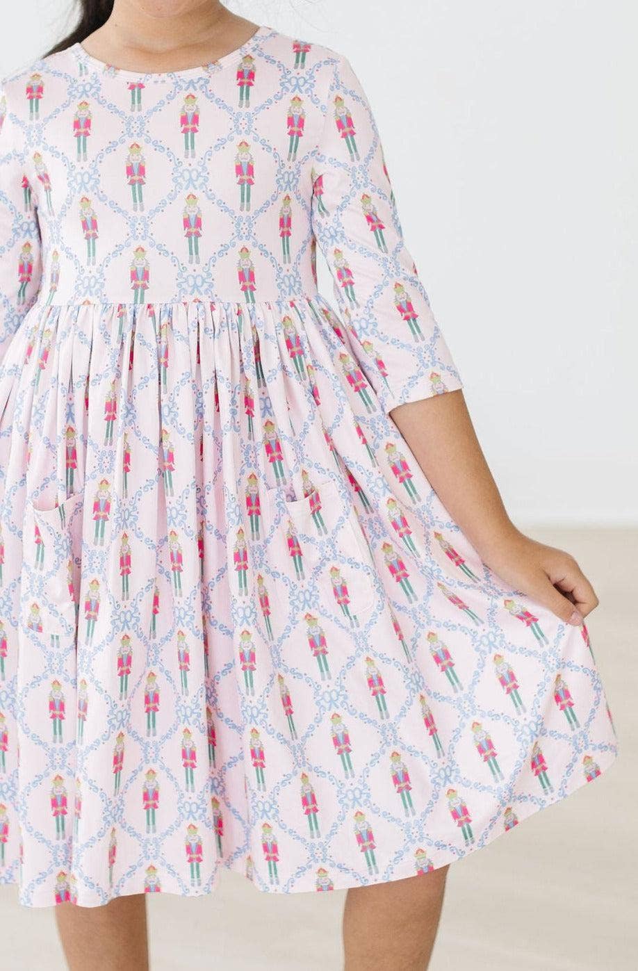 Pink Nutcracker 3/4 Sleeve Pocket Twirl Dress: 5/6
