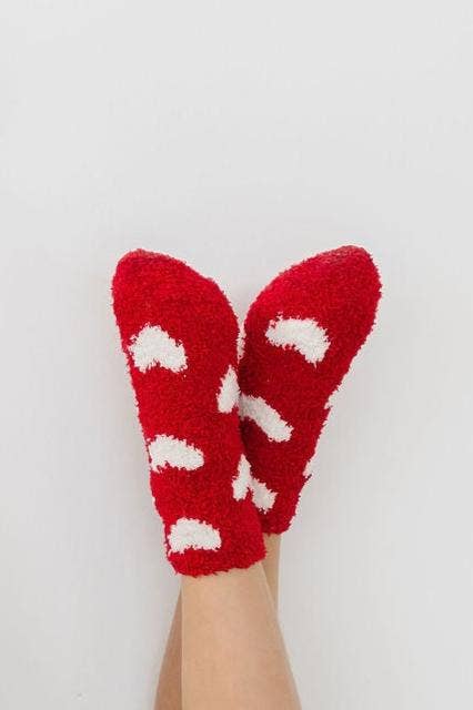 Red/Coconut Heart Cozy Socks: 7-12 Years
