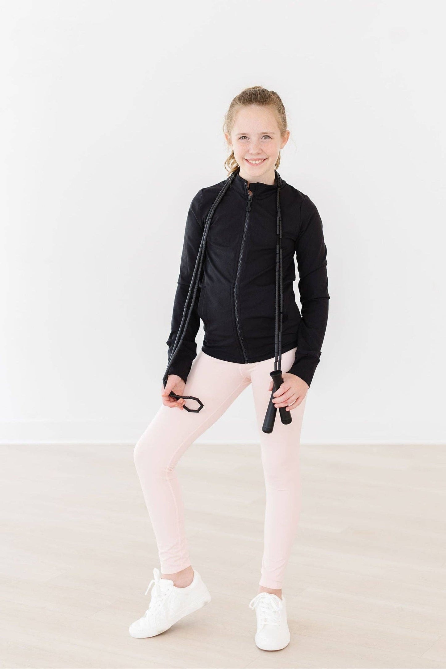 Balanced Black Full-Zip Ruffle Active Jacket: 11/12
