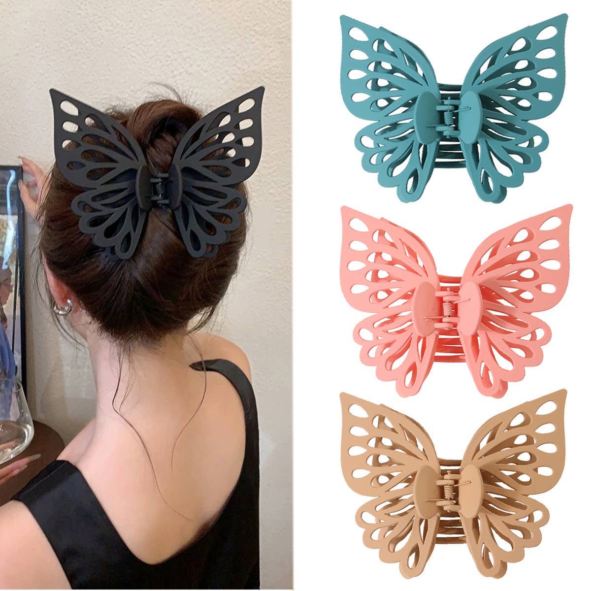 Pink Lg Hollow Butterfly Hair Claw