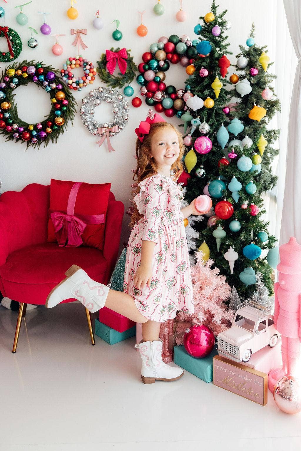 Merry Mistletoe 3/4 Sleeve Ruffle Twirl Dress: 5/6