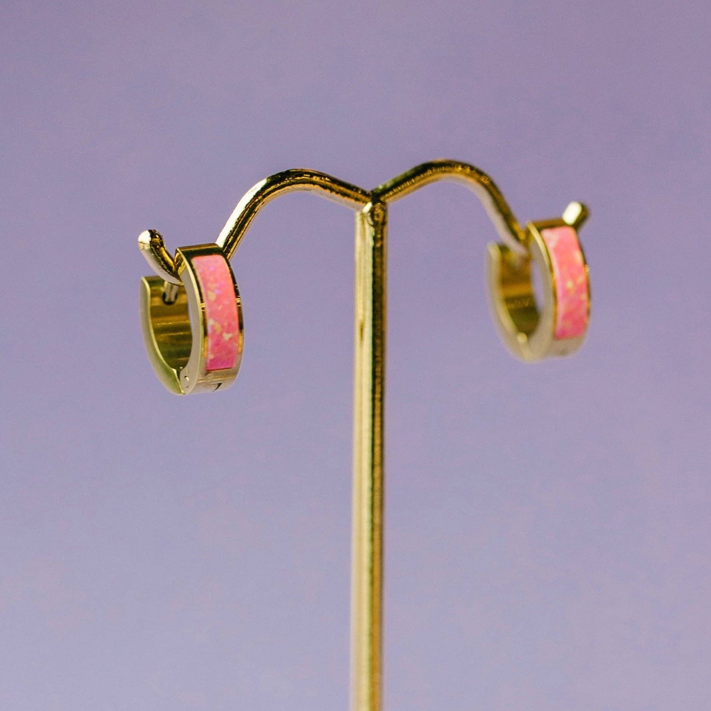 Neon Pink Opal Huggies