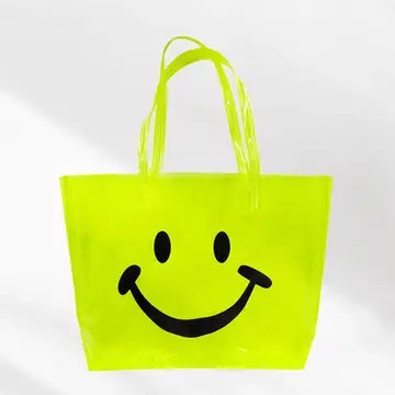 Clear Neon Happy Face Summer Beach Bag