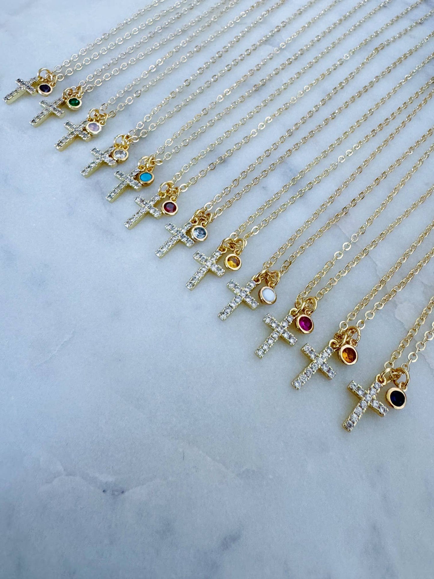 Cross Birthstone Necklace | December Blue Topaz