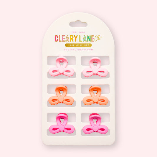 Mini Bow Hair Clip Set | Pink & Orange
