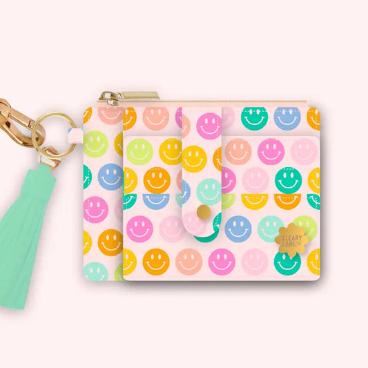 Blush Rainbow Smiley Face Wallet Keychain