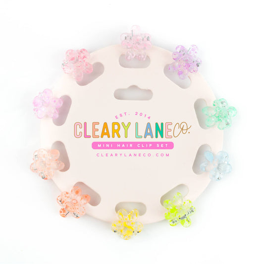 Mini Hair Clip Set | Rainbow Speckled Flowers #2