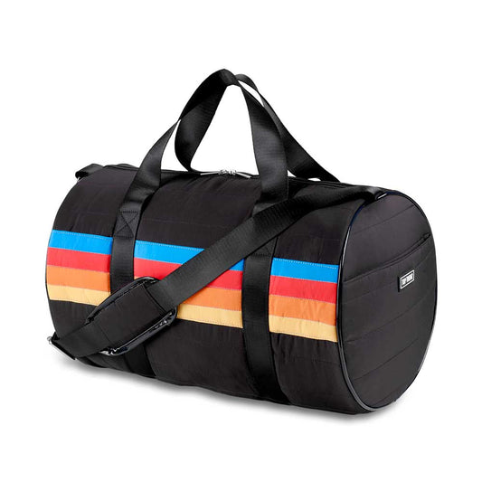 Black Retro Stripe Puffer Duffle Bag