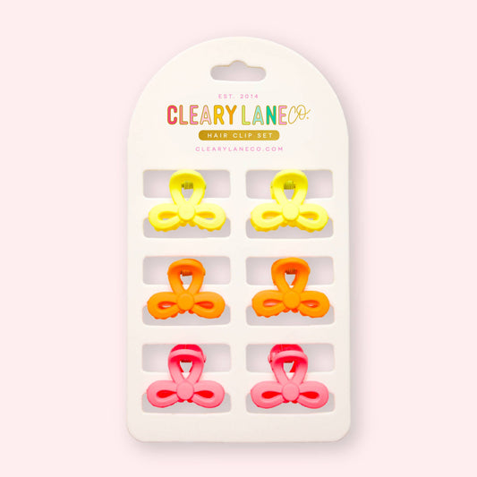 Mini Bow Hair Clip Set | Pink & Orange