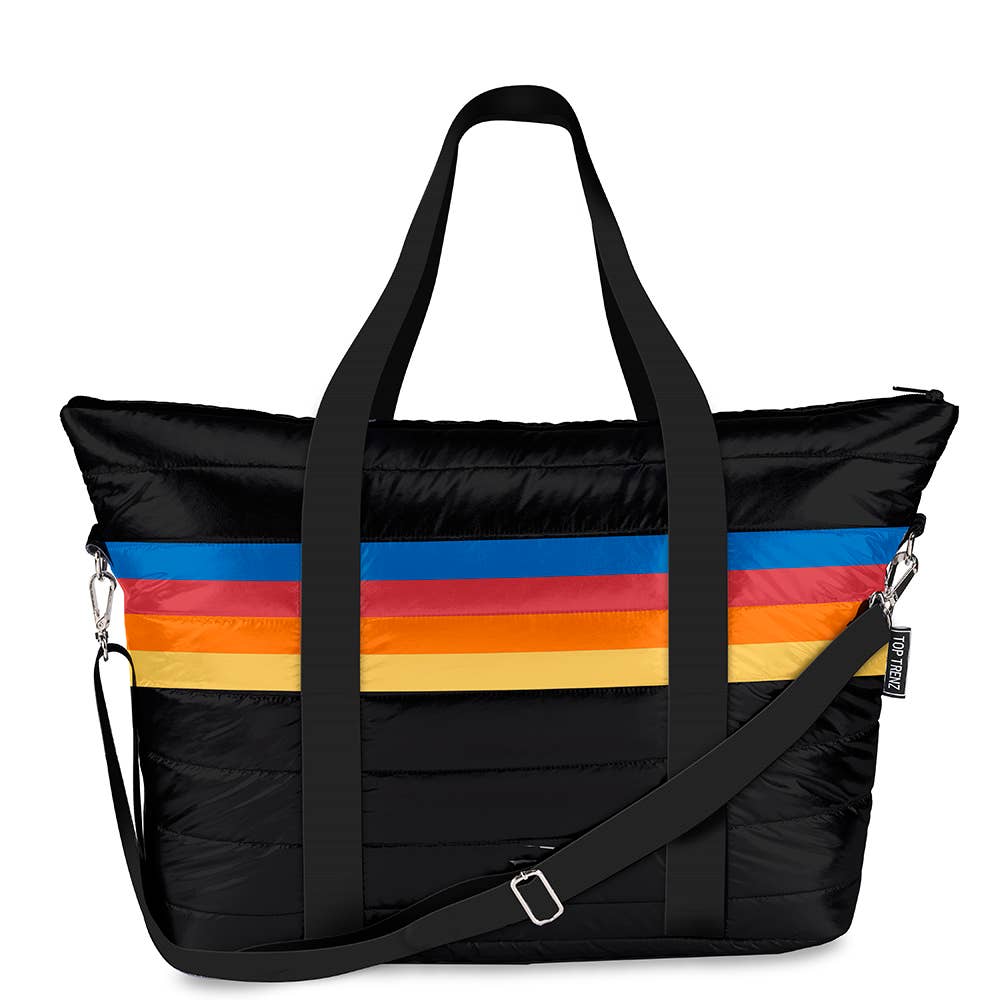 Black Retro Stripe Puffer Tote Bag