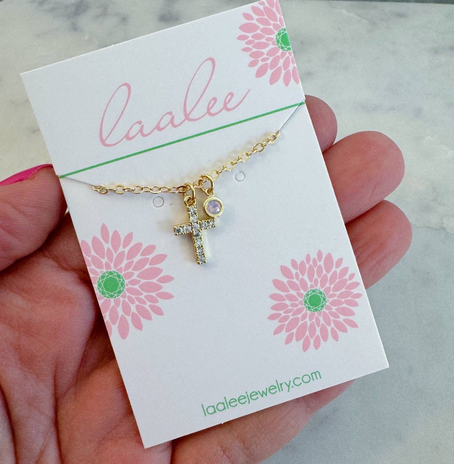 Cross Birthstone Necklace | February Amethyst