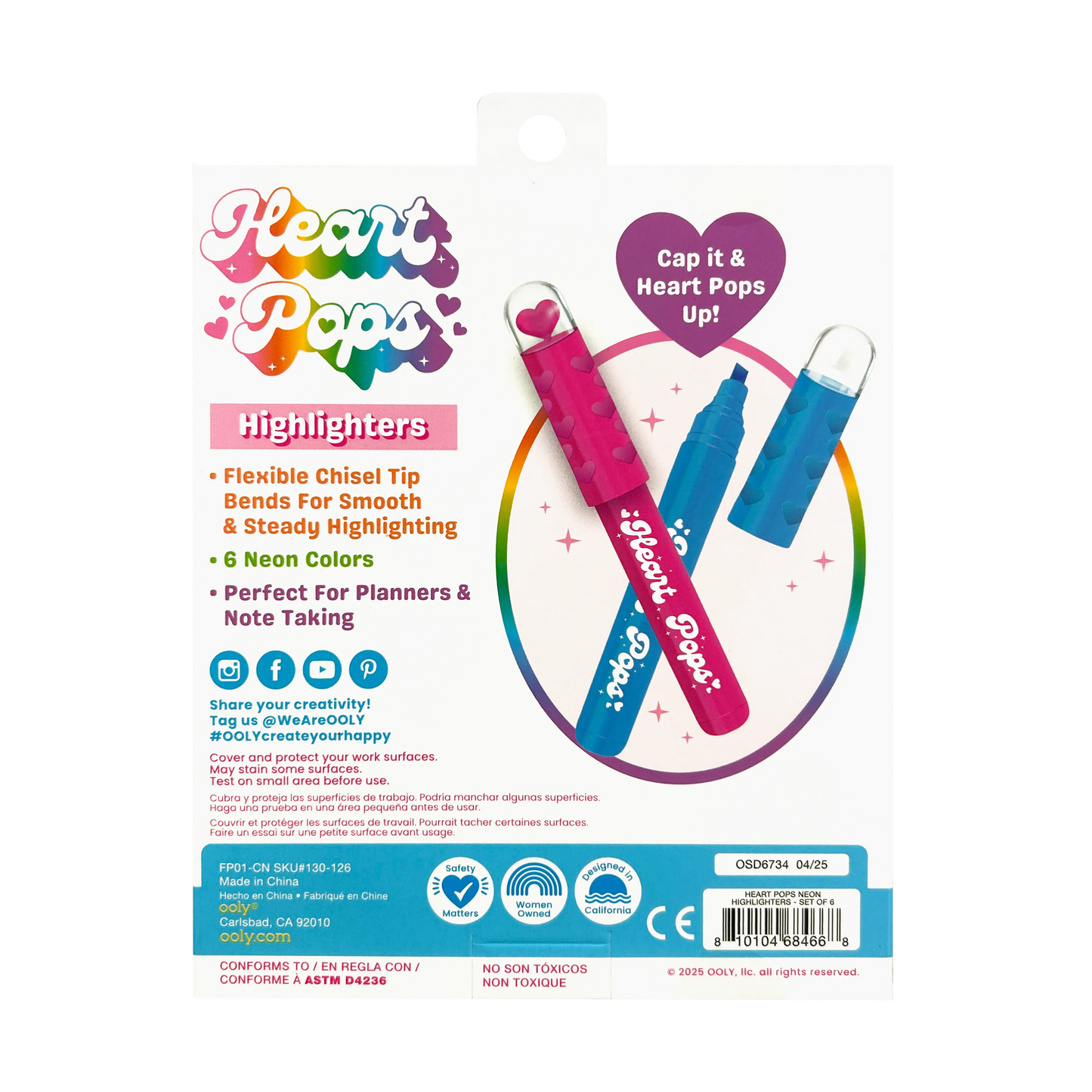 Heart Pops Neon Highlighters (Set of 6)