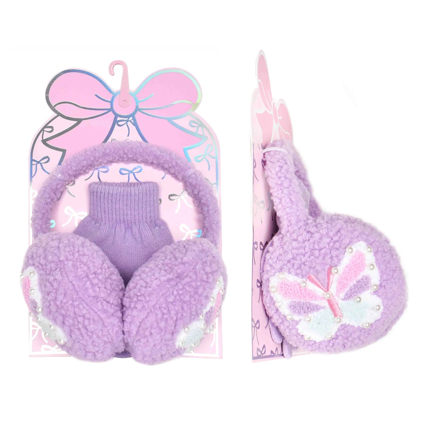 Chenille Butterfly Ear Muff & Glove Set | Lavender
