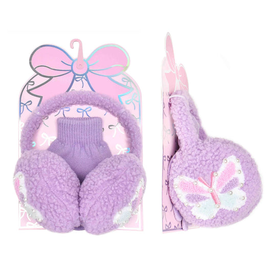 Chenille Butterfly Ear Muff & Glove Set | Lavender