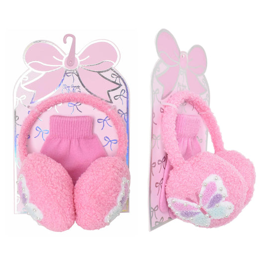 Chenille Butterfly Ear Muff & Glove Set | Pink