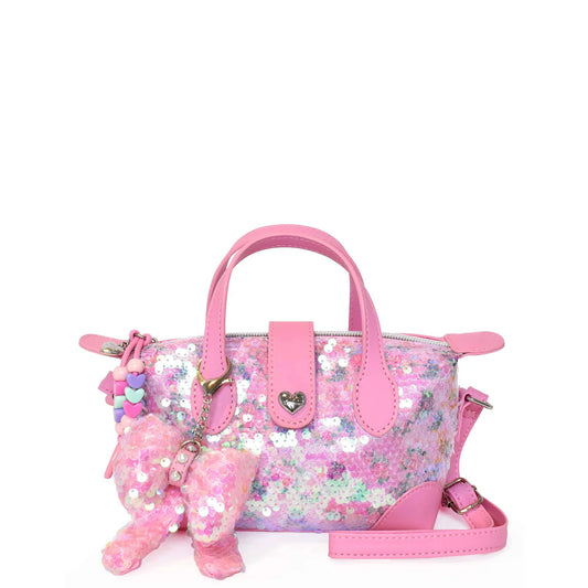 Sequin Floral Printed Mini Pouchette with Charm