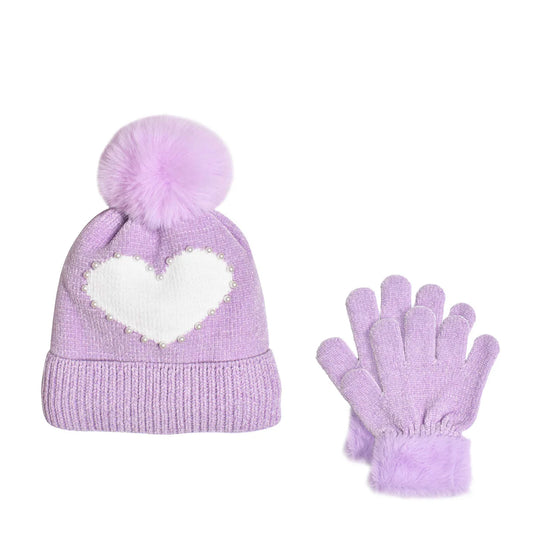 Heart Chenille Hat & Glove Set