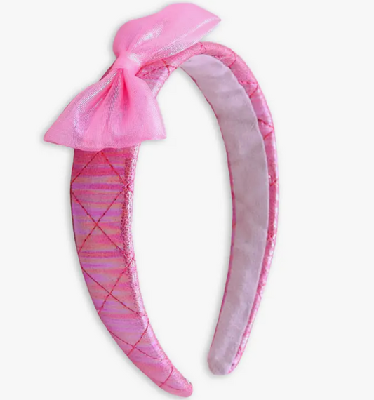 Iridescent Quilted Bow Headband | Pink