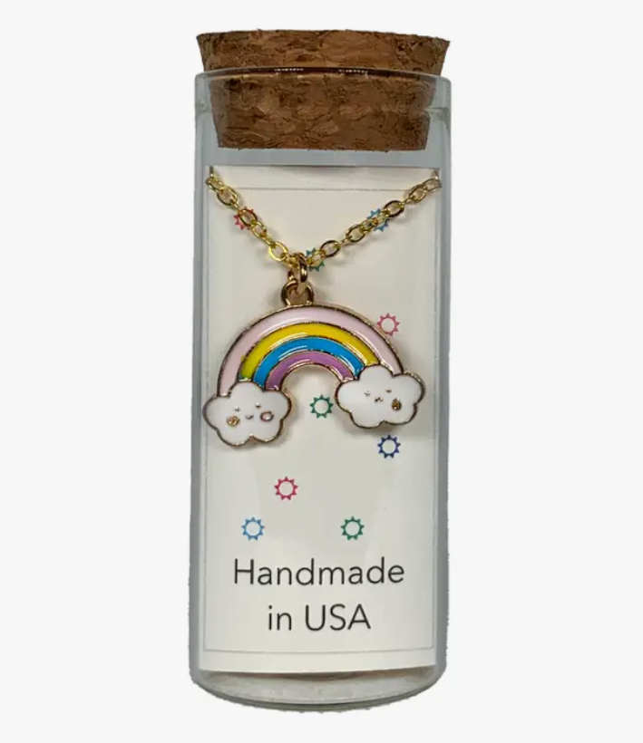 Charm Necklace in Bottle | Happy/Sad Clouds w/Rainbow