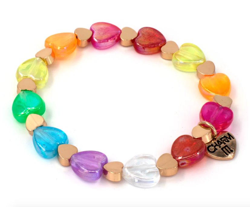 Gold Rainbow Heart Stretch Bracelet