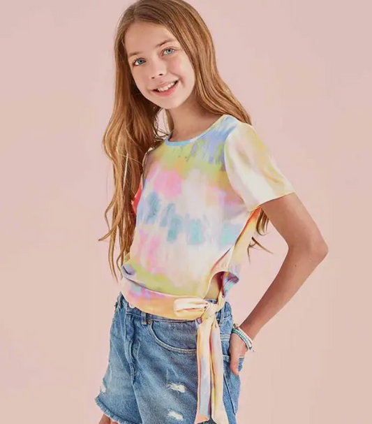 Tie Dye Waist Tie Knit Top