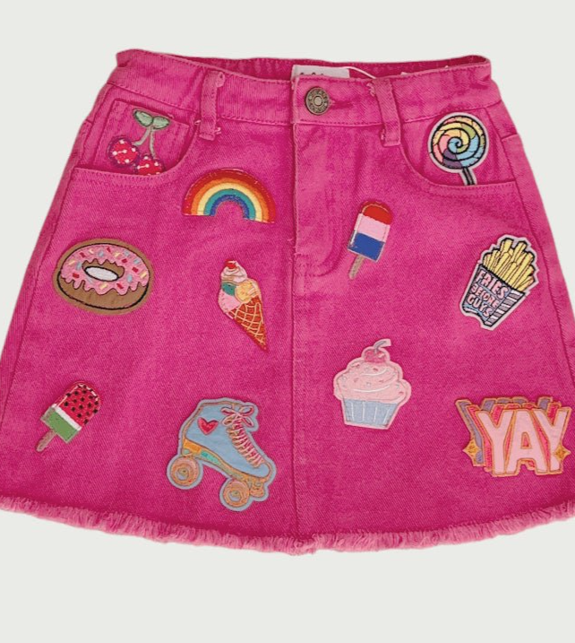 All About Patch Hot Pink Denim Skirt