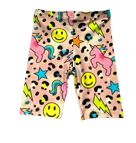 Happy Emoji Unicorn Biker Shorts