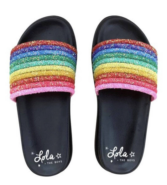 Black Glitter Rainbow Slides